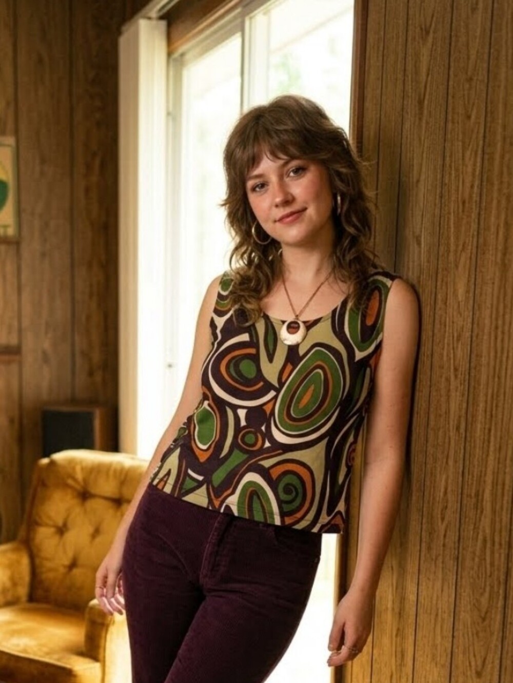 VTG Style Perceptions Abstract Retro Swirl Sleeveless Crop Top Multi Size 10 M